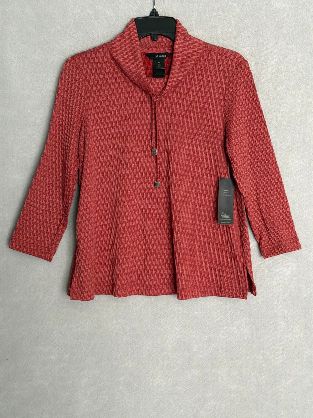 Ali Miles 3/4 Sleeve Top Cinched Collar Textured in Spice Women's PL NEW